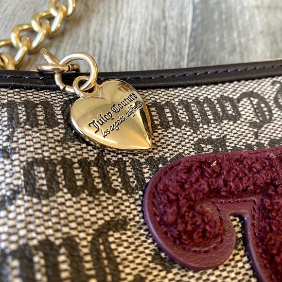 Juicy Couture Brown Monogram BAGUETTE Shoulder Bag Y2K GIRLY GLAM COQUETTE - Picture 5 of 11
